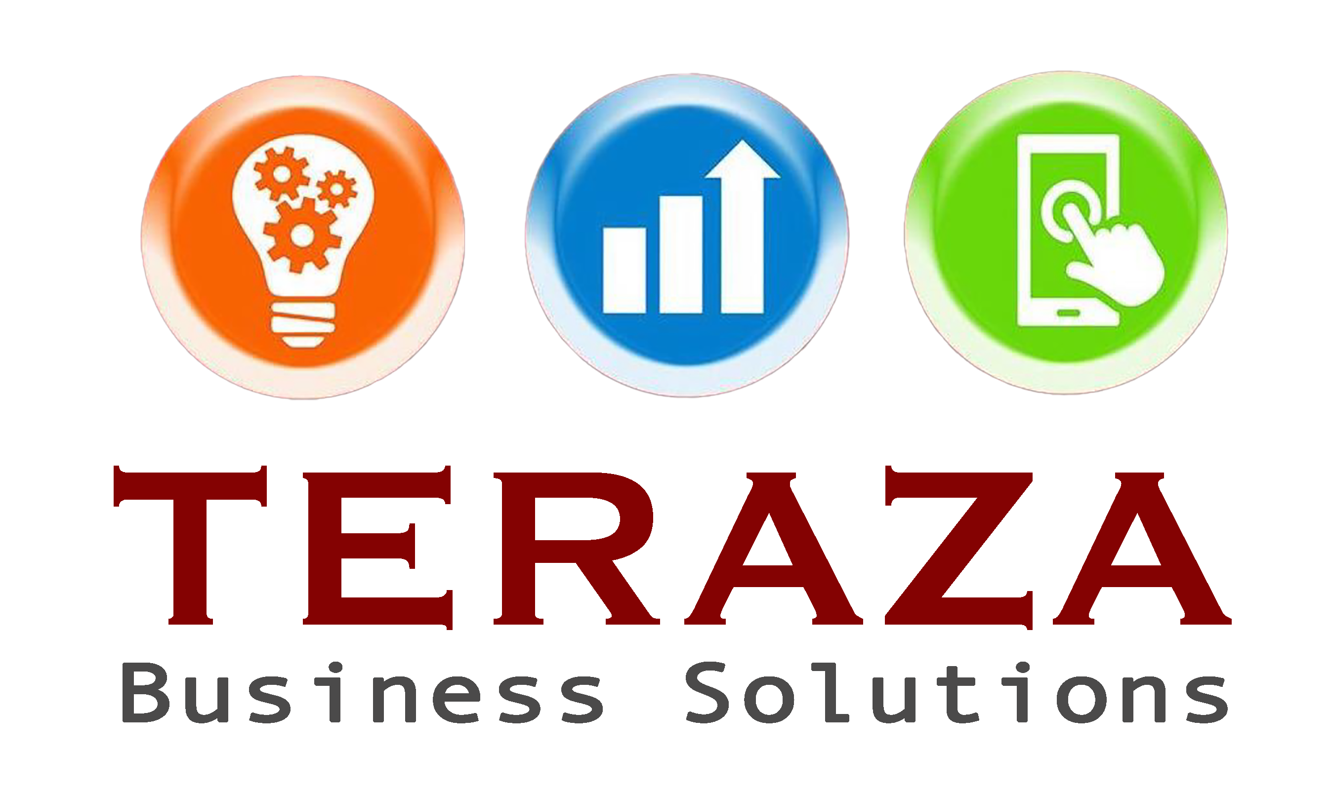 Teraza logo with three circular icons - orange iDea, blue iMprovement, green iNnovation